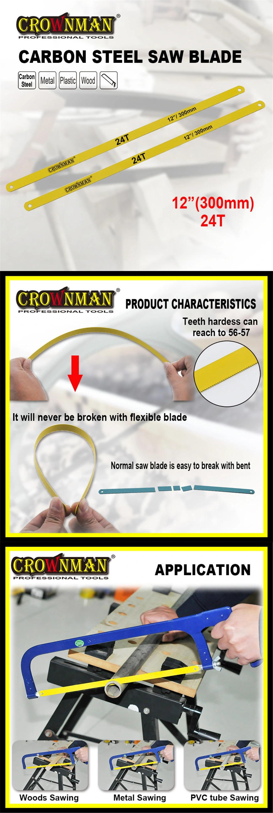 Crownman Carbon Steel Hacksaw Blade for Wholesale